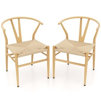 Giantex Set of 2 Dining Chair Mid-Century Upholstered Side Chair Armless Chairs Natural