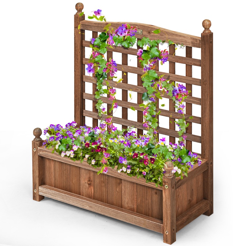 Buy Giantex Solid Wood Planter Box w/Trellis Flower Pot Frame for