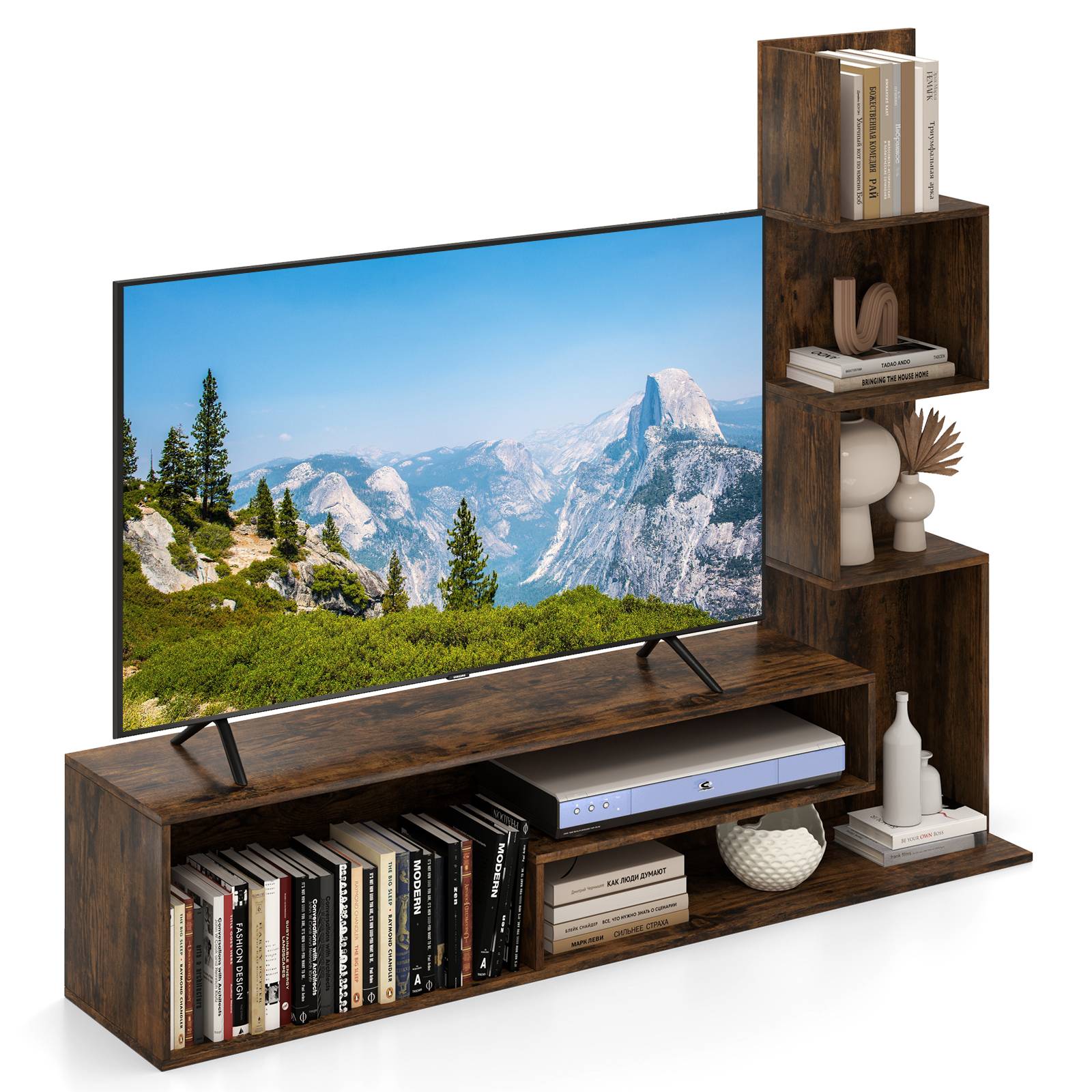 Buy Giantex TV Cabinet Media Console Table w/L-shaped Storage Shelves ...