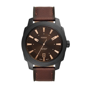 Fossil Machine Three-Hand Date Dark Brown LiteHide(TM) Leather Watch FS5972