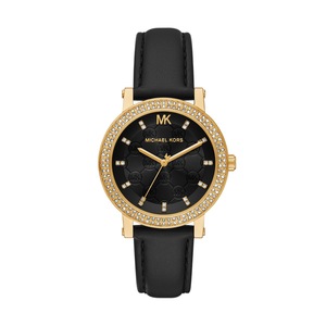 Michael Kors Corey Gold Tone and Black Leather Watch MK4896