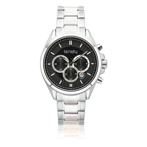 Tensity 46mm Stainless Steel Black Dial Date Chronograph Watch