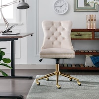 Ameriko Velvet Tufted Home Office Chair -Beige