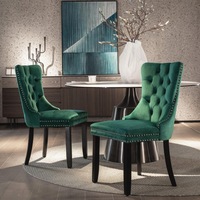 Bravo Set of 2 Velvet French Provincial Dining Chairs -Green