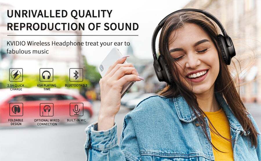 Buy Bluetooth Headphones Over Ear KVIDIO 55 Hours Playtime