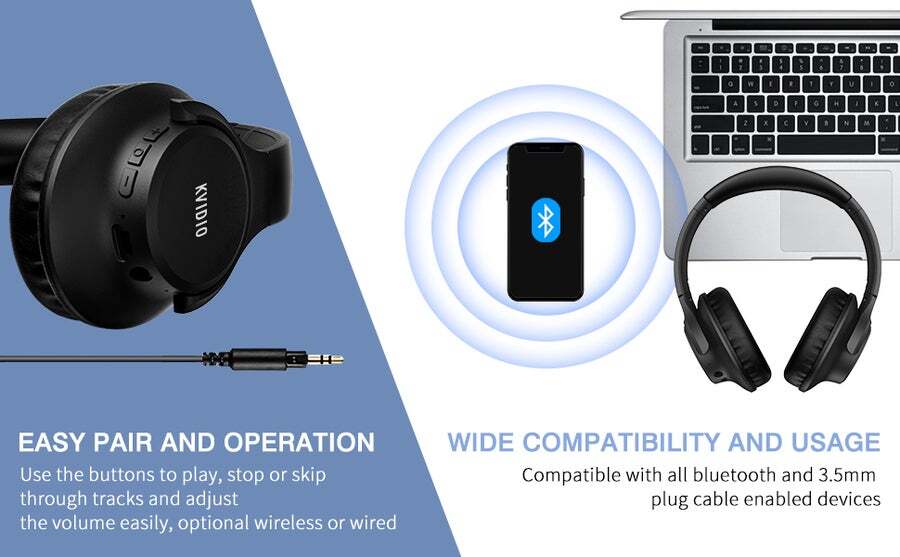 Buy Bluetooth Headphones Over Ear KVIDIO 55 Hours Playtime