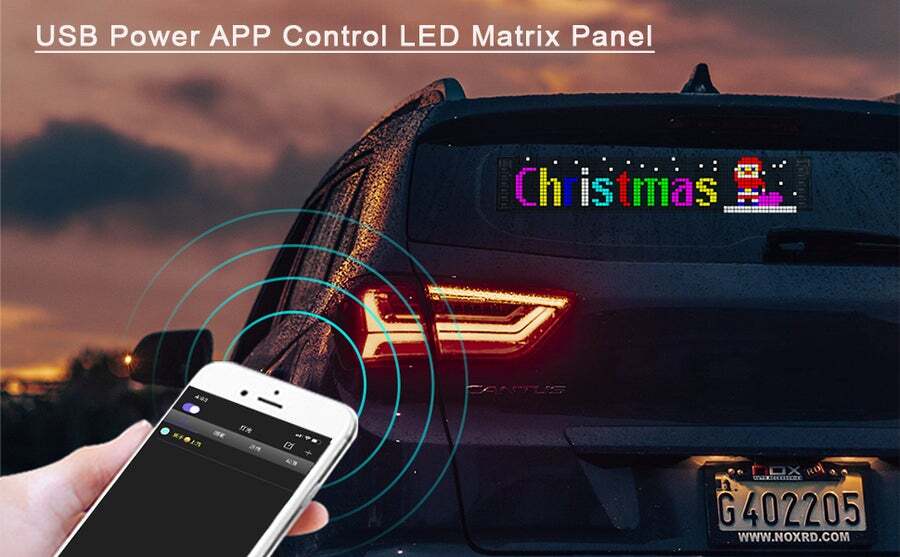 TIMELUX LED Matrix Panel Bluetooth App Control USB 5V Flexible LED Screen Scrolling Text Pattern Animation LED Sign Display for Car Windows, Shop, Bar