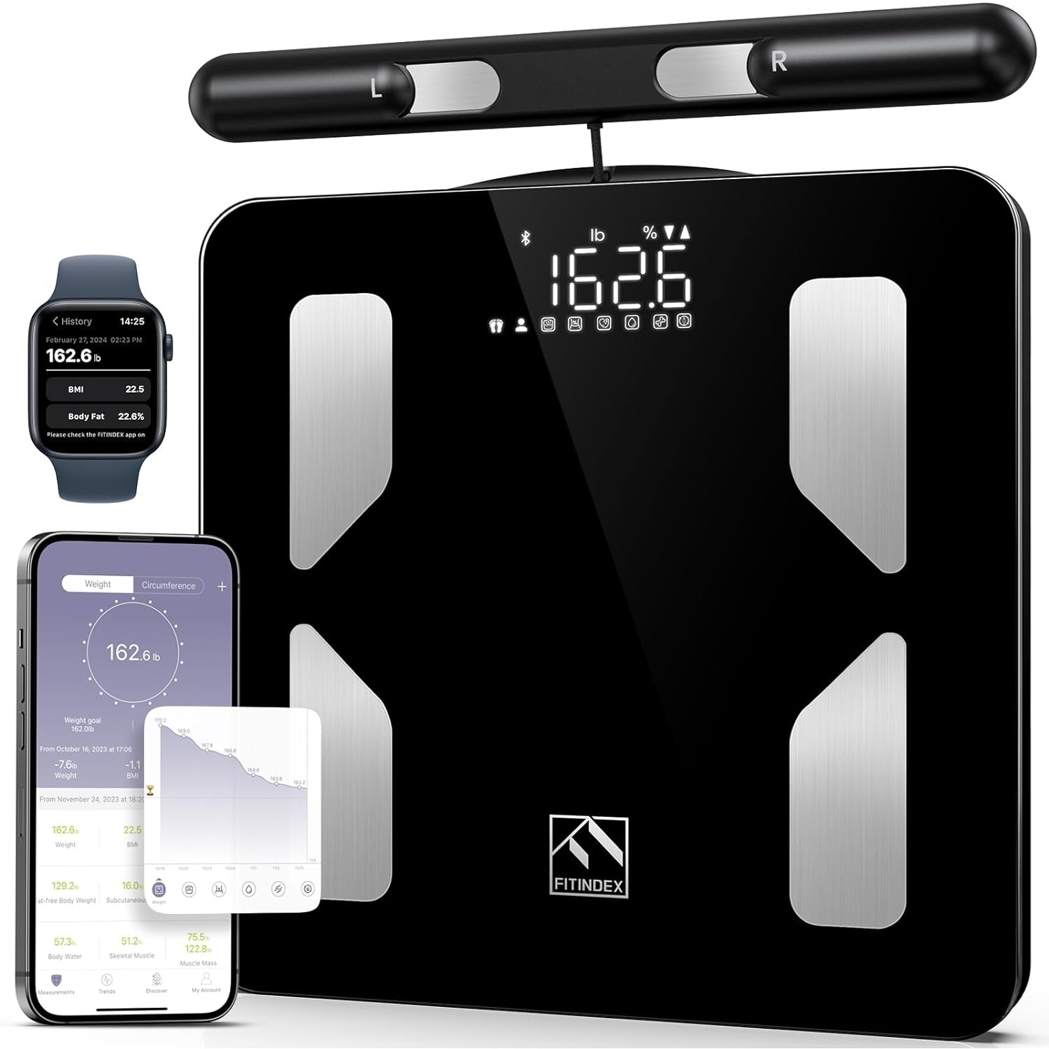 Buy FITINDEX Smart Scale for Body Weight and Fat, 8 Electrode Full Body ...