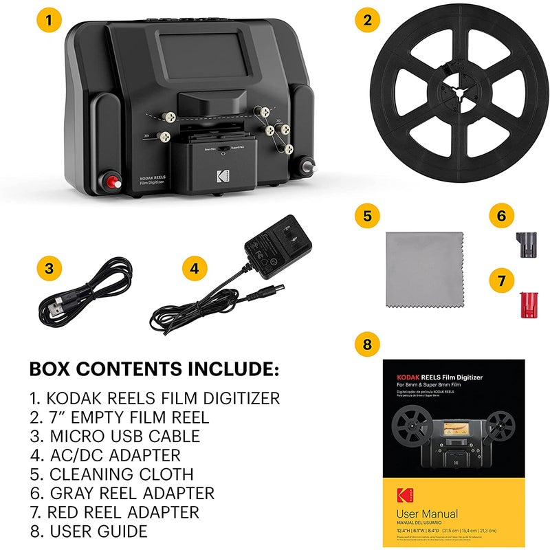 Buy KODAK REELS 8Mm & Super 8 Films Digitizer Converter with Big 5” Screen,  Scanner Converts Film Frame by to Digital MP4 Files for Viewing, Sharing  Saving on SD Card 3” 4” 7” and 9” Black - MyDeal
