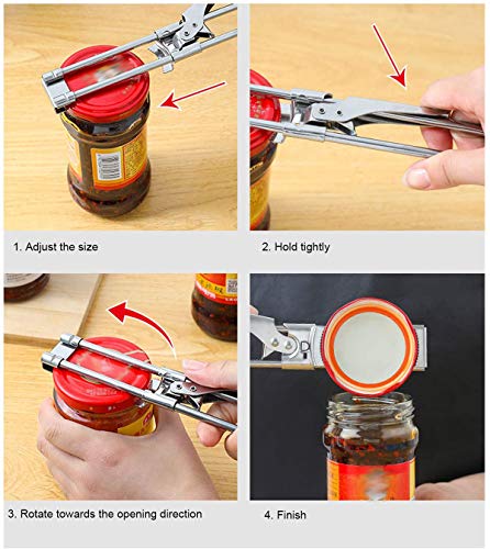 Large Turn Knob Anti-Slip Handle Stainless Steel Smooth Edge Bottle Jar Can Opener with 4 Sharp Spare Blades Can Opener Manual Can Opener 