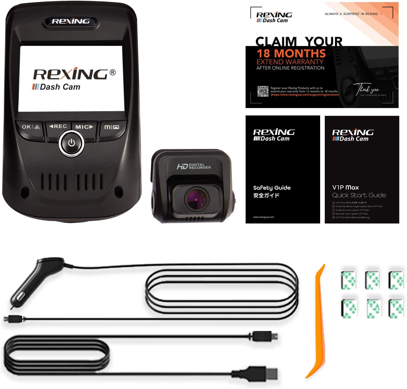 Buy REXING V1P MAX 4K UHD Dual Channel Dash CAM, 3840X2160 Front+