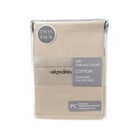 ALGODON "300TC Cotton" TWIN PACK PILLOWCASE STONE