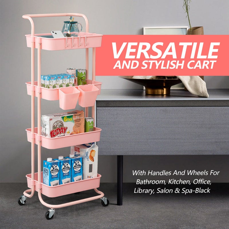 3-Tier Kitchen Cart with Hanging Cups & Hooks & Handle, Multifunctional Art  Cart Organizer Storage with Wheels,Easy Assembly for  Office,Bedroom,Kitchen,Bathroom,Laundry