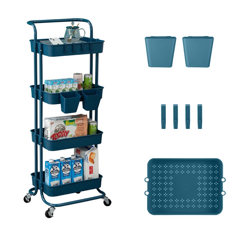 3-Tier Kitchen Cart with Hanging Cups & Hooks & Handle, Multifunctional Art  Cart Organizer Storage with Wheels,Easy Assembly for  Office,Bedroom,Kitchen,Bathroom,Laundry