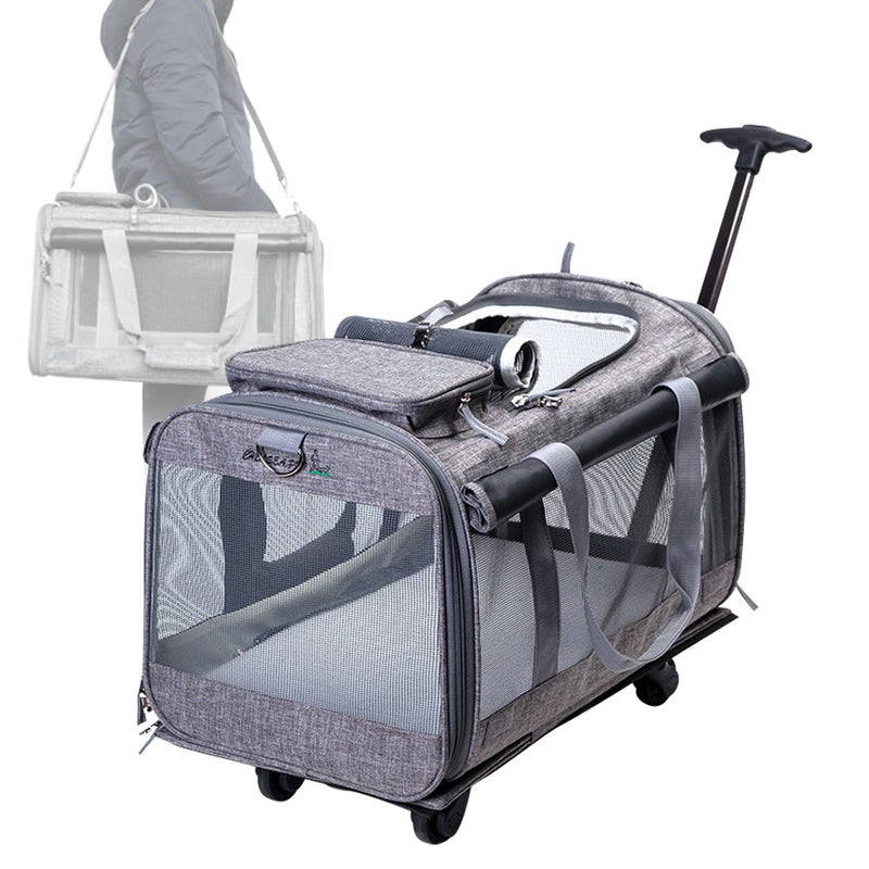 Buy Grey / Pink Pet carrier bag with drawbar - Dogs carrier on wheels ...