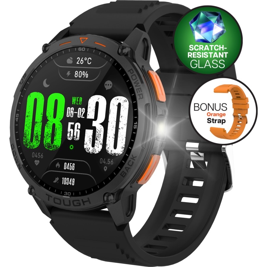 AIWA 1.6” Amoled GPS Smart Watch with Black + Orange Straps