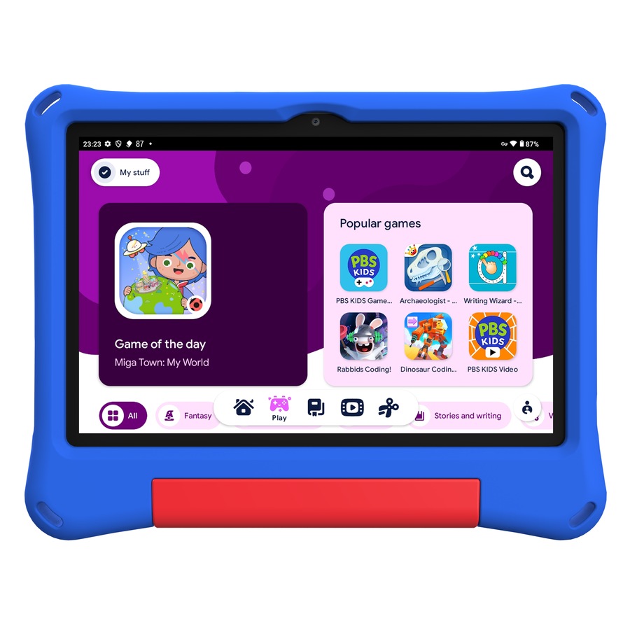 AIWA 10.1" Blue WiFi Tablet with Protective Case & Bonus Bluetooth Headphones - Blue/Red