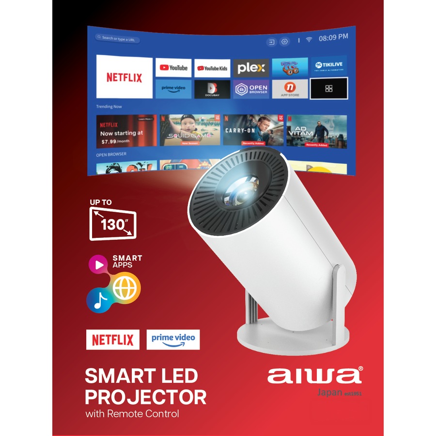 AIWA 190 Lumen Smart LED Projector with Netflix