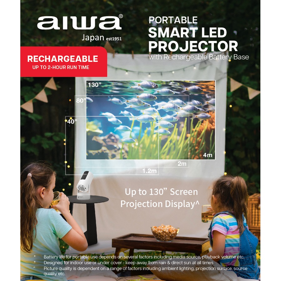 AIWA Smart LED Projector with Rechargeable Battery Base