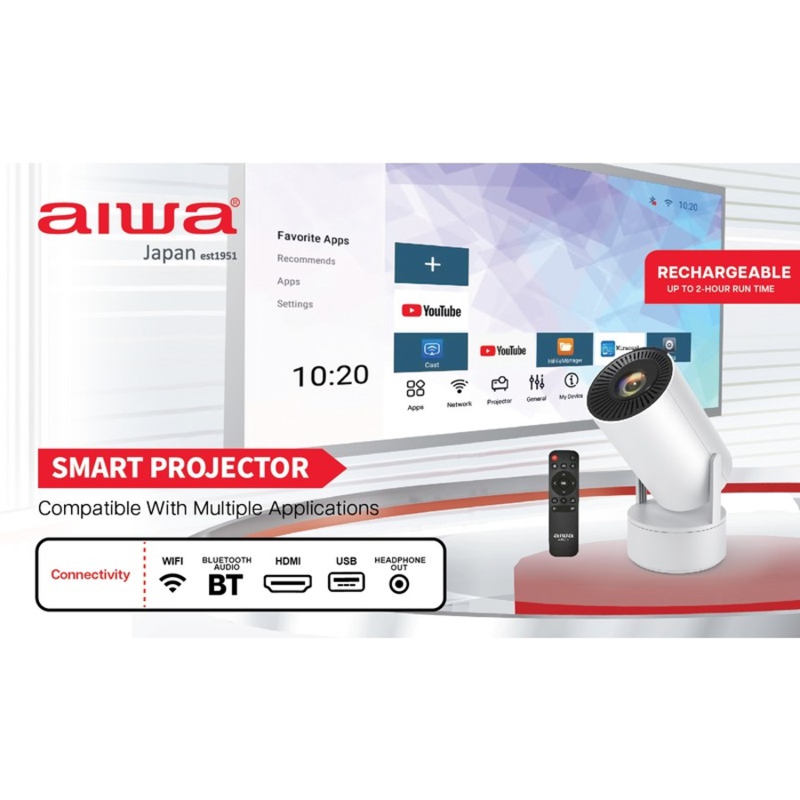 AIWA Smart LED Projector with Rechargeable Battery Base