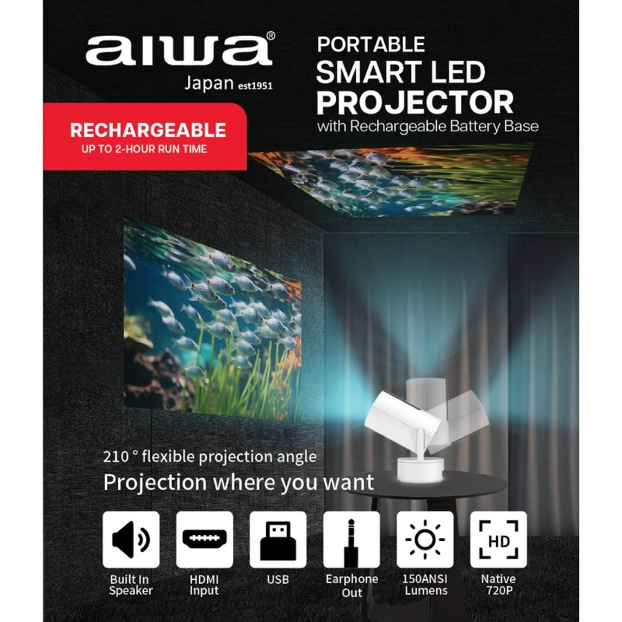 AIWA Smart LED Projector with Rechargeable Battery Base