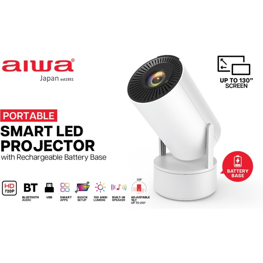 AIWA Smart LED Projector with Rechargeable Battery Base