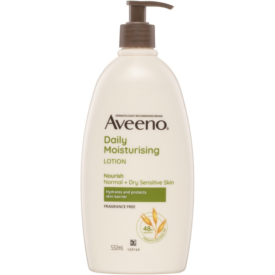 Aveeno Daily Moisturising Non-Greasy Fragrance Free Body Lotion 48-Hour Hydration Soothe Normal Dry Sensitive Skin 532mL