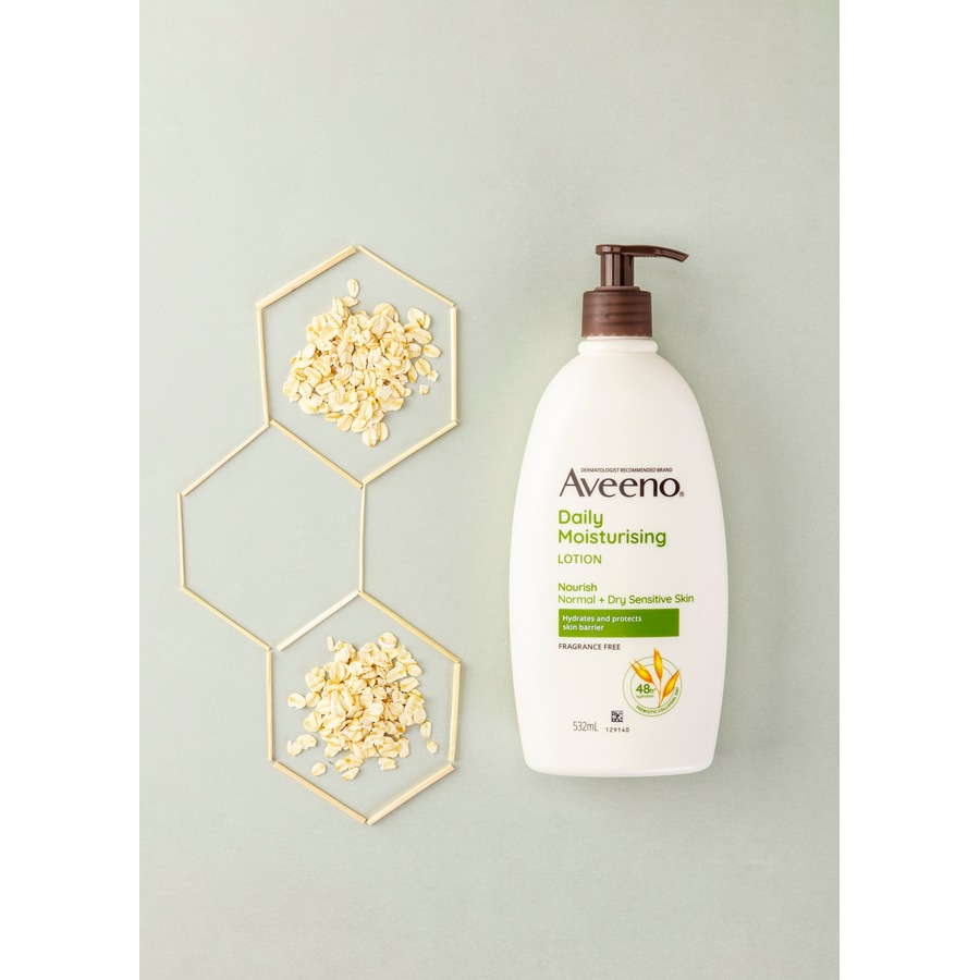 Aveeno Daily Moisturising Non-Greasy Fragrance Free Body Lotion 48-Hour Hydration Soothe Normal Dry Sensitive Skin 532mL
