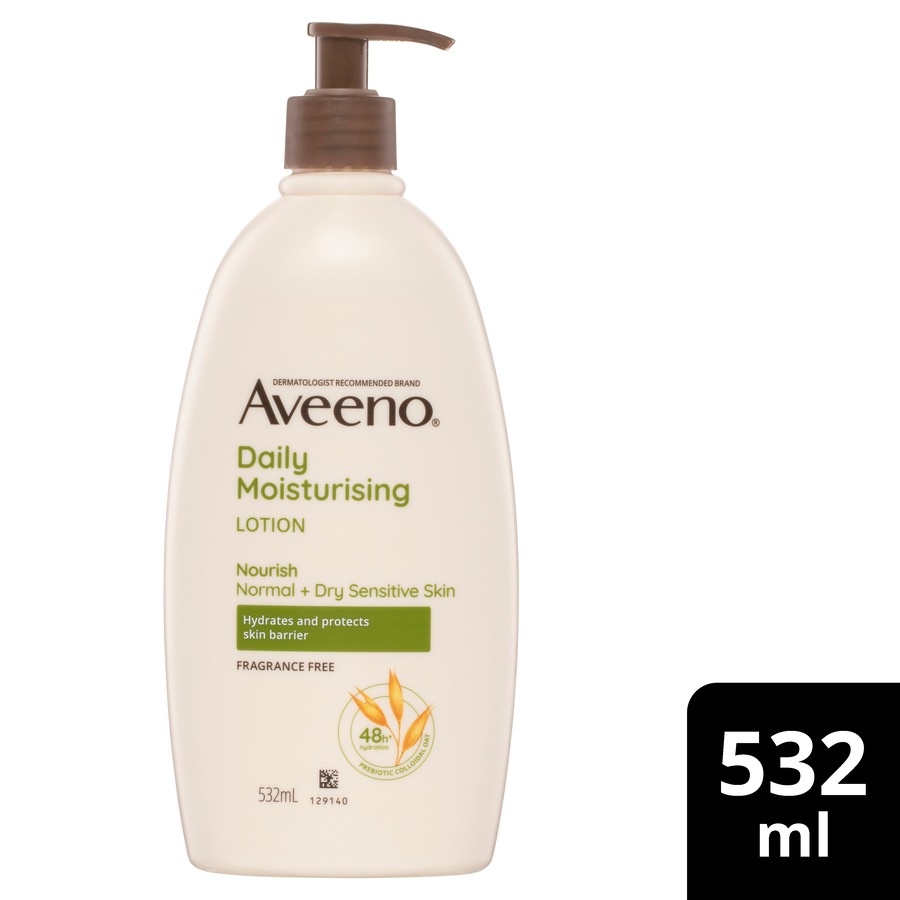 Aveeno Daily Moisturising Non-Greasy Fragrance Free Body Lotion 48-Hour Hydration Soothe Normal Dry Sensitive Skin 532mL