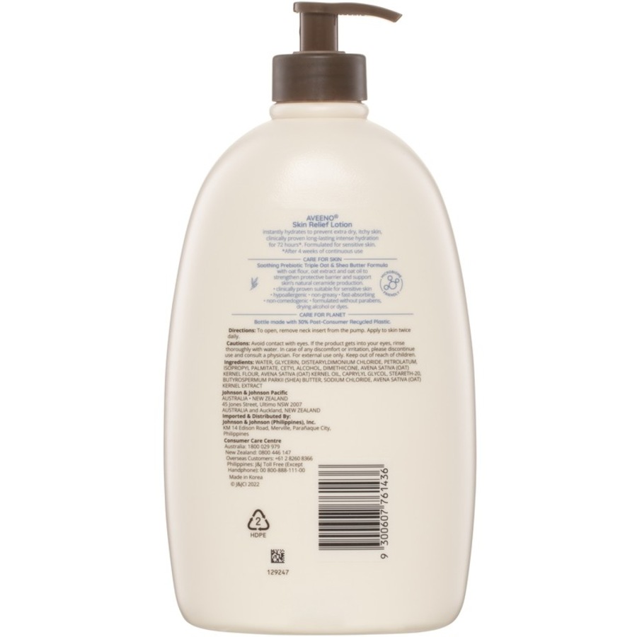 Aveeno Skin Relief Fragrance Free Body Lotion Shea Butter 72-Hour Intense Hydration Protect Extra Dry Itchy Sensitive Skin 1L
