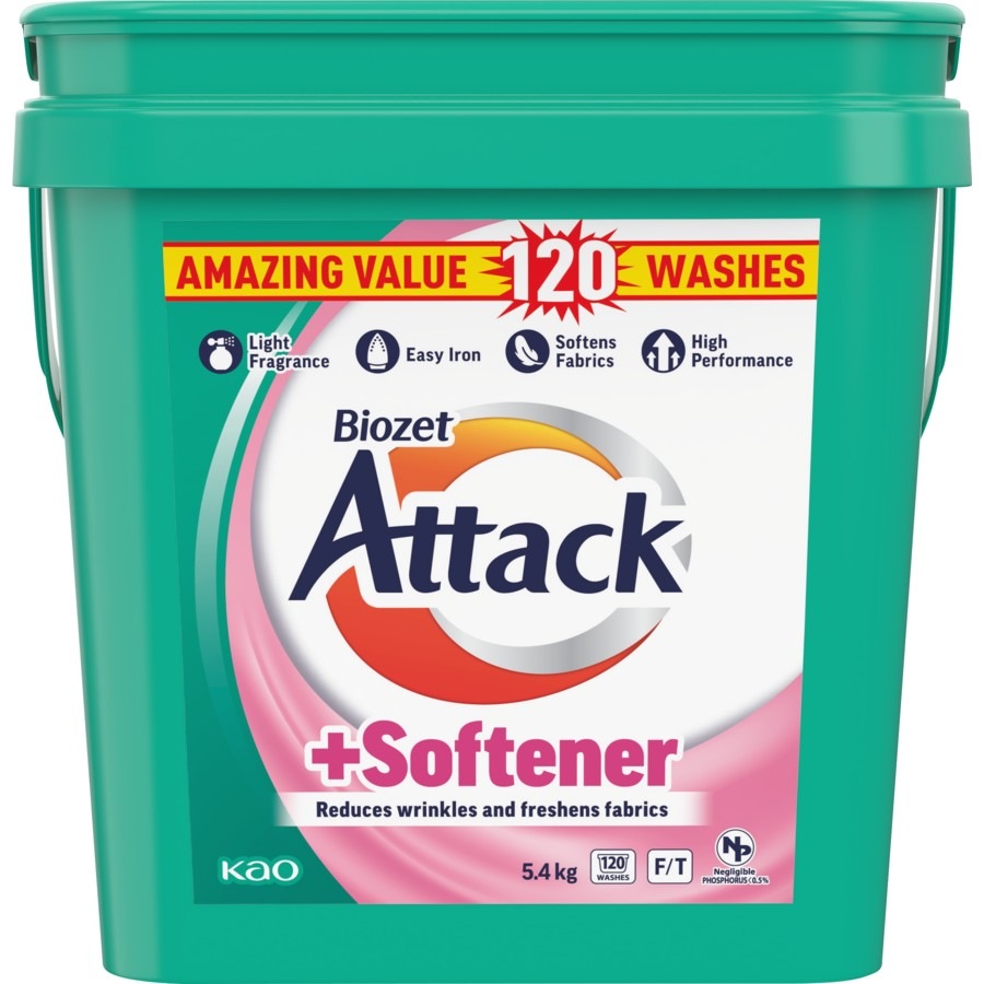 Biozet Attack Front & Top Loader Laundry Powder PLUS Softener 5.4kg