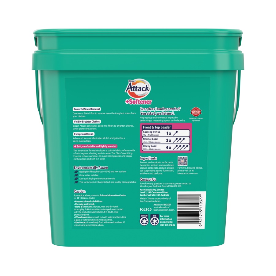 Biozet Attack Front & Top Loader Laundry Powder PLUS Softener 5.4kg