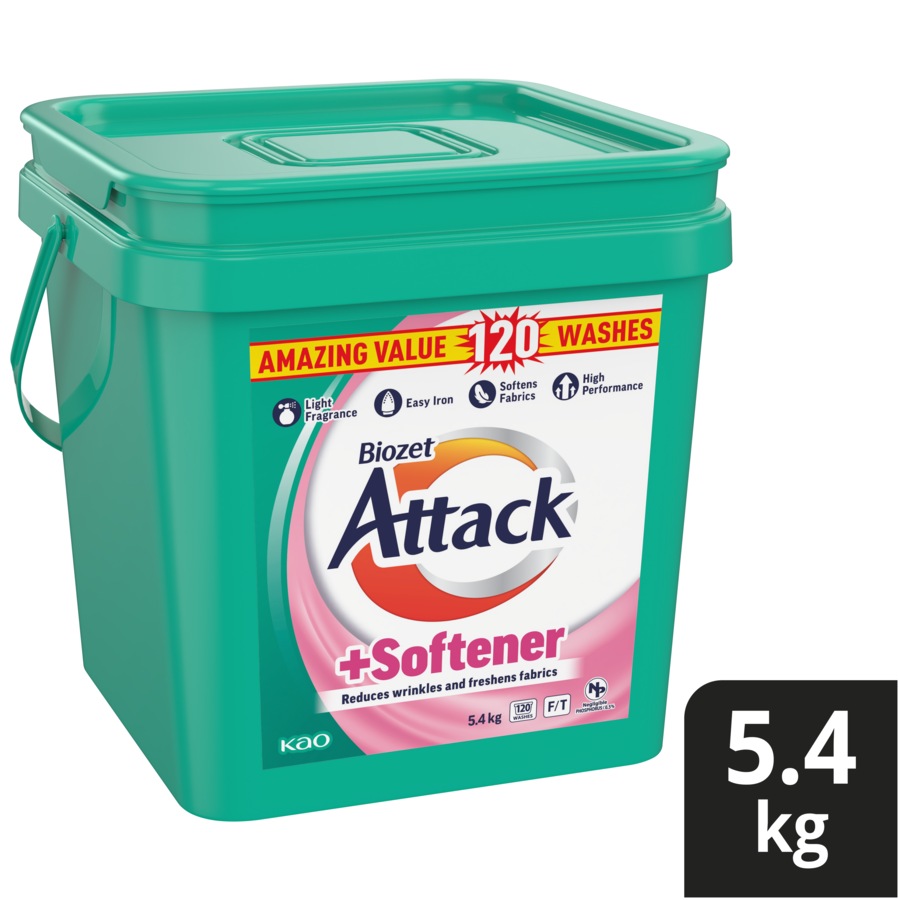 Biozet Attack Front & Top Loader Laundry Powder PLUS Softener 5.4kg