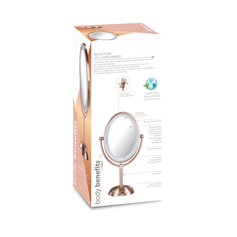 Body Benefits by Conair Reflections LED Lighted Mirror - Rose Gold