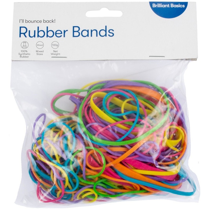 Buy Brilliant Basics Assorted Sizes Coloured Rubber Band 100g MyDeal