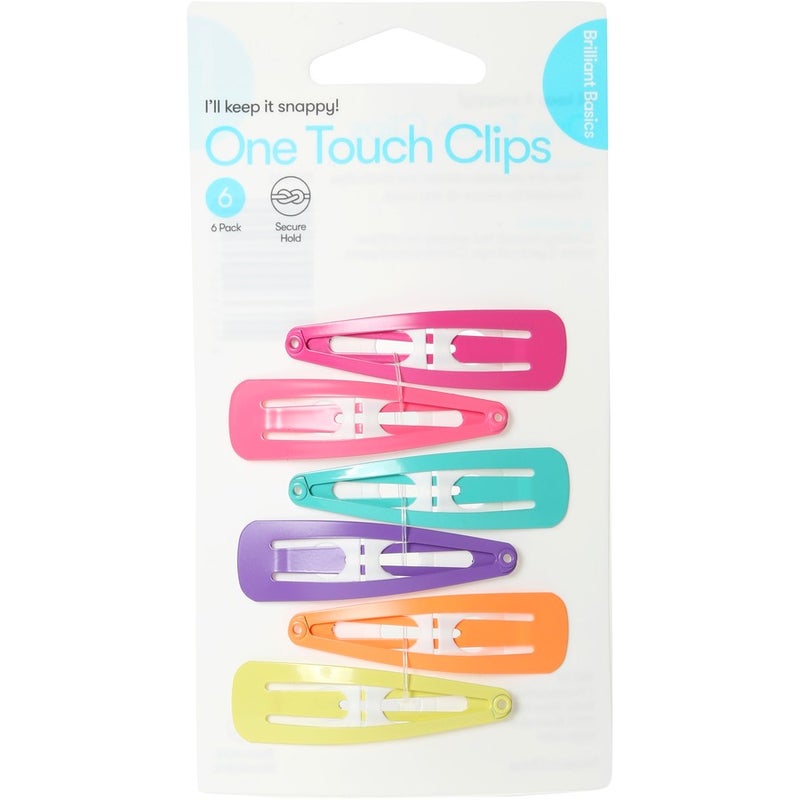 Buy Brilliant Basics Coloured One Touch Hair Clips - 6 Pack - MyDeal