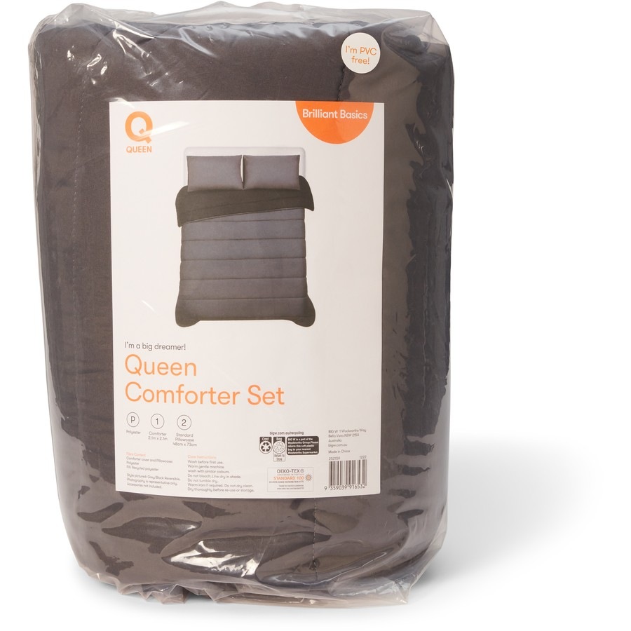 Brilliant Basics Essential King Comforter Set - Grey/Black