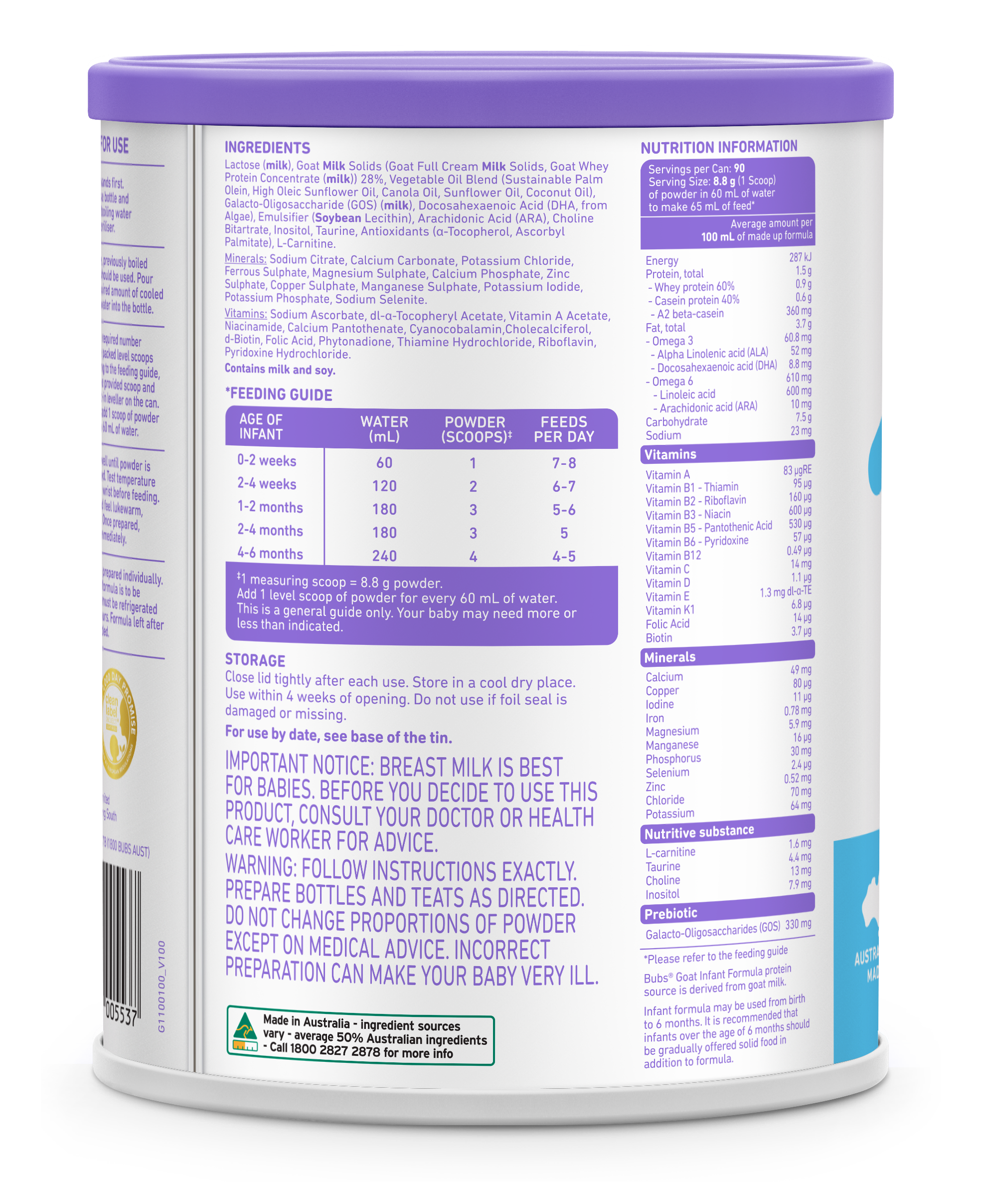 Buy Bubs Easy Digest Goat Milk Infant Formula Stage 1 800g