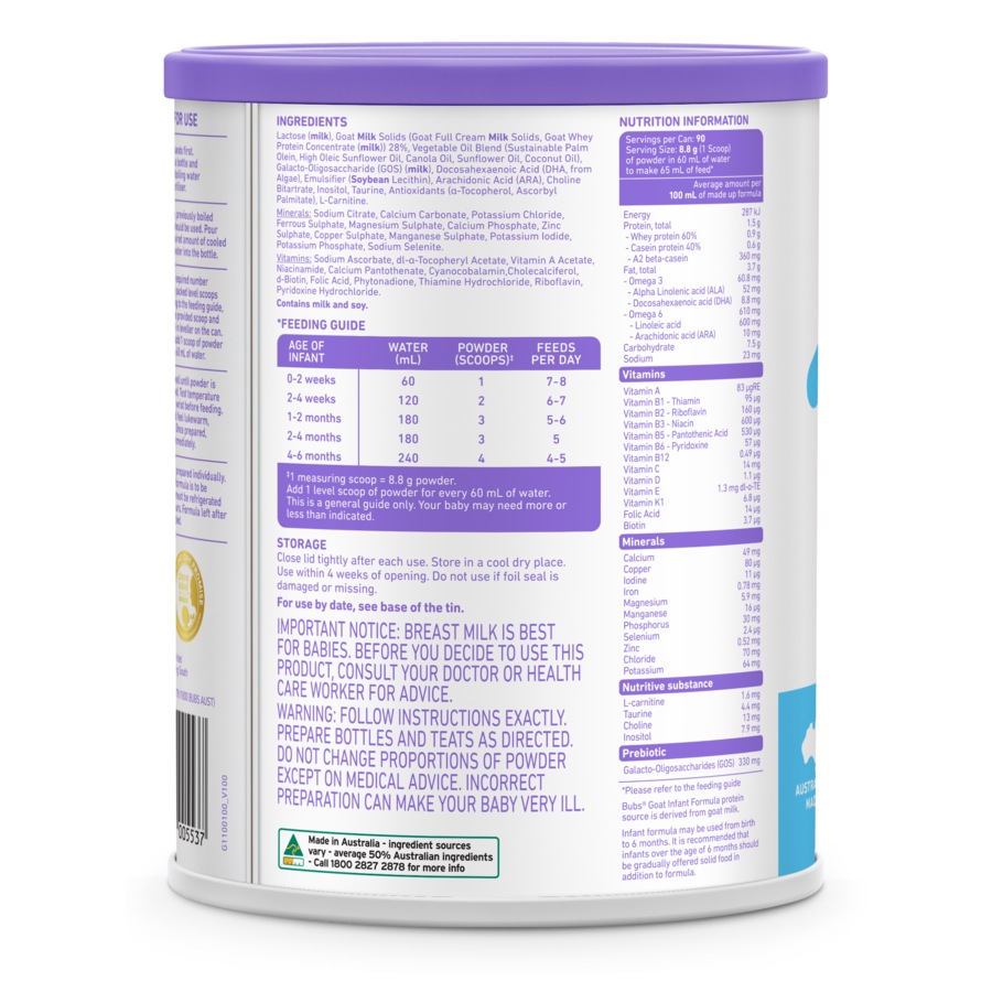 Bubs Easy Digest Goat Milk Infant Formula Stage 1 800g