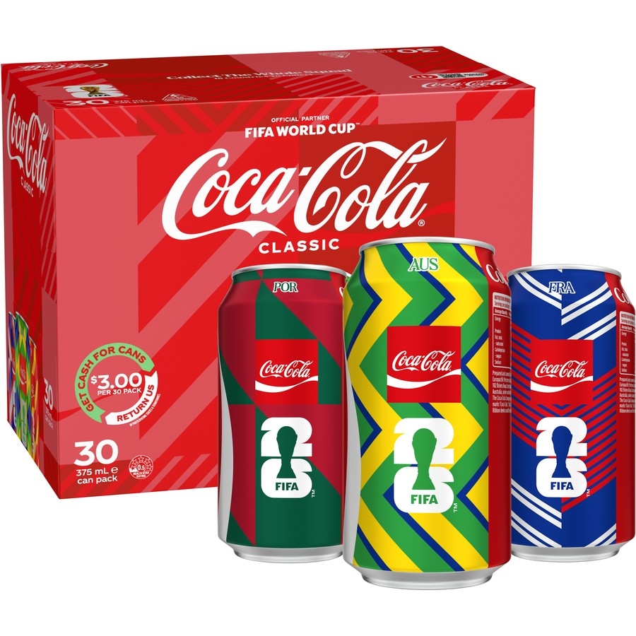 Coca-Cola Classic Soft Drink Multipack Cans 30 x 375ml