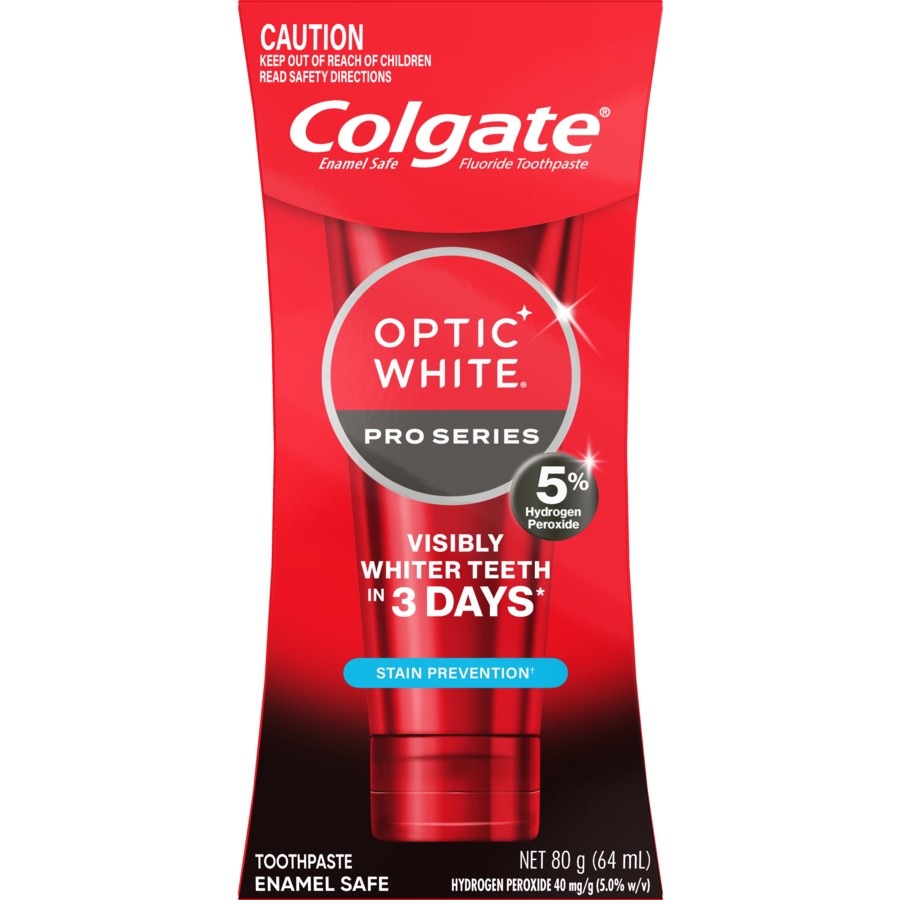 Colgate Optic White Pro Series Stain Prevention Teeth Whitening Toothpaste, 80g, Enamel Safe, with 5% Hydrogen Peroxide