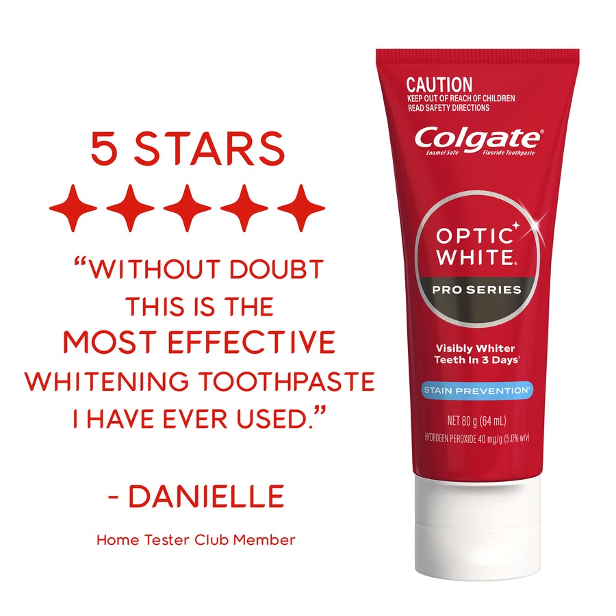 Colgate Optic White Pro Series Stain Prevention Teeth Whitening Toothpaste, 80g, Enamel Safe, with 5% Hydrogen Peroxide