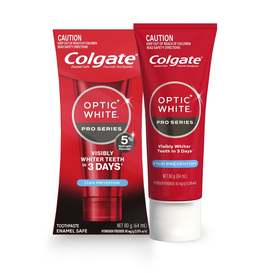 Colgate Optic White Pro Series Stain Prevention Teeth Whitening Toothpaste, 80g, Enamel Safe, with 5% Hydrogen Peroxide