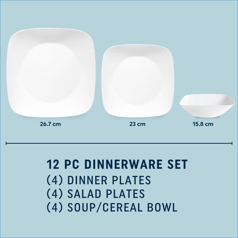 Corelle Square Pure White 12 Piece Dinner Set