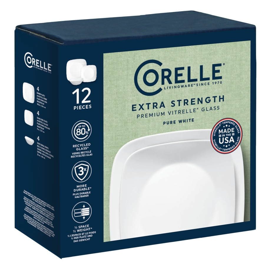 Corelle Square Pure White 12 Piece Dinner Set