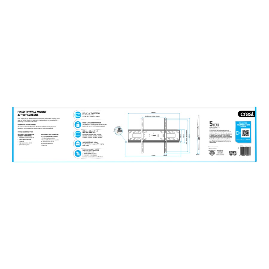 Crest 37'' to 90'' Fixed Lockable TV Wall Bracket