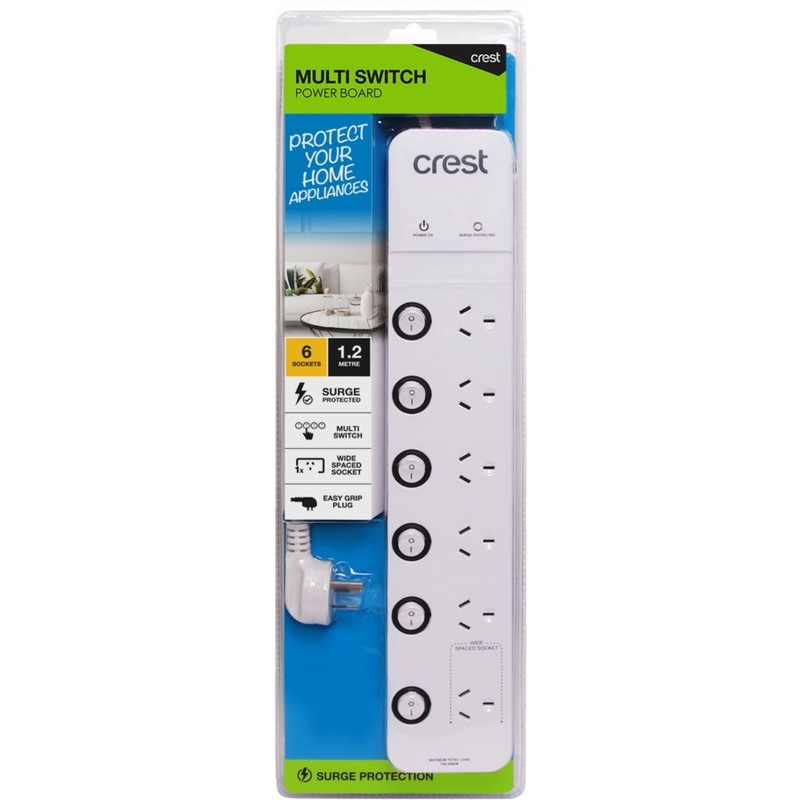Buy Crest Switch Socket Power Board 6 Socket 1.2M MyDeal