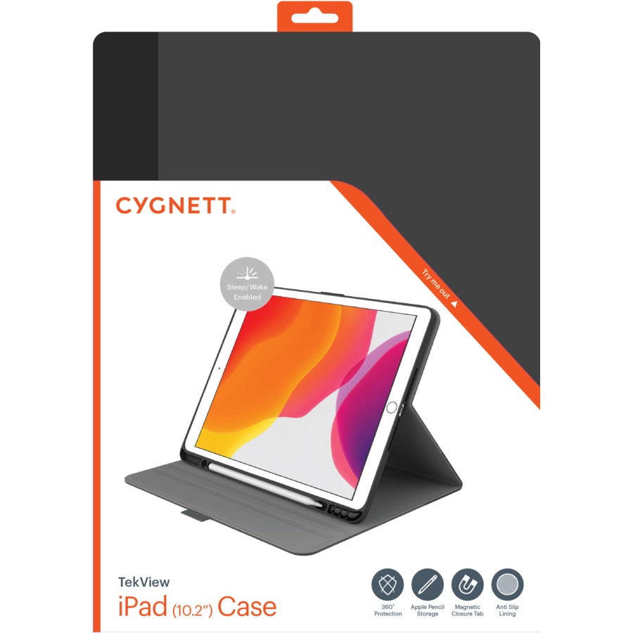 Cygnett TekView Slimline Case with Apple Pencil Holder for iPad 10.2'' - Grey/ Black