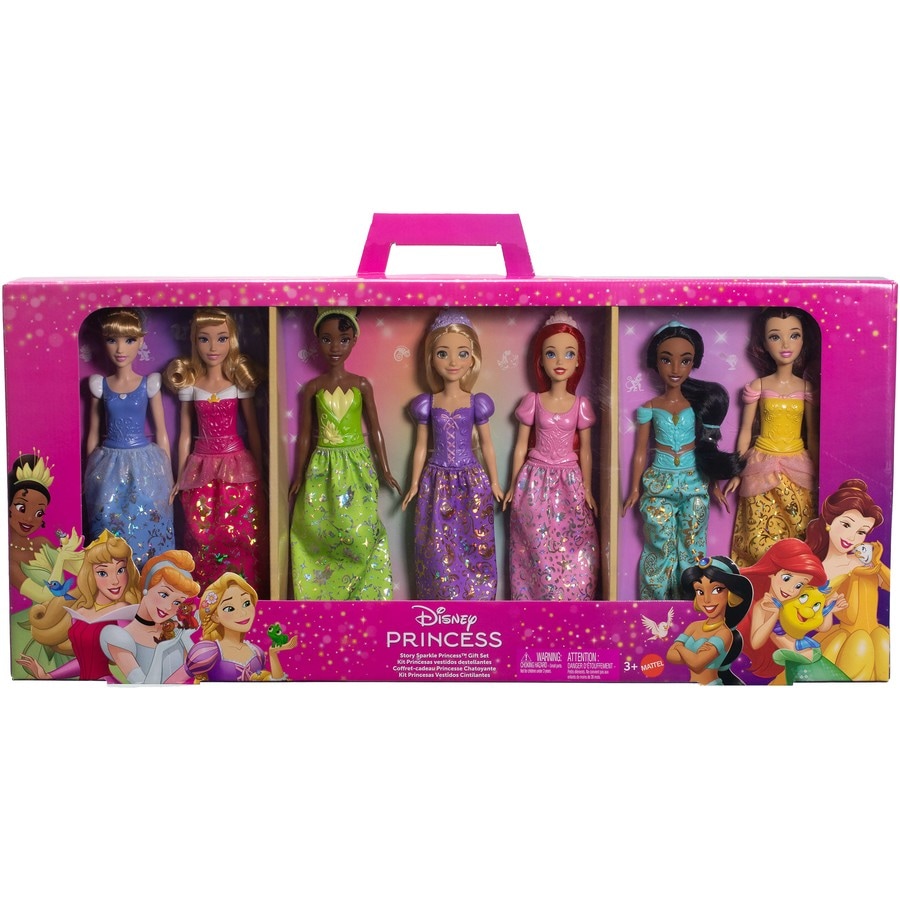 Disney Princess Fashion Doll 7-Pack with Accessories, Story Sparkle Princess
