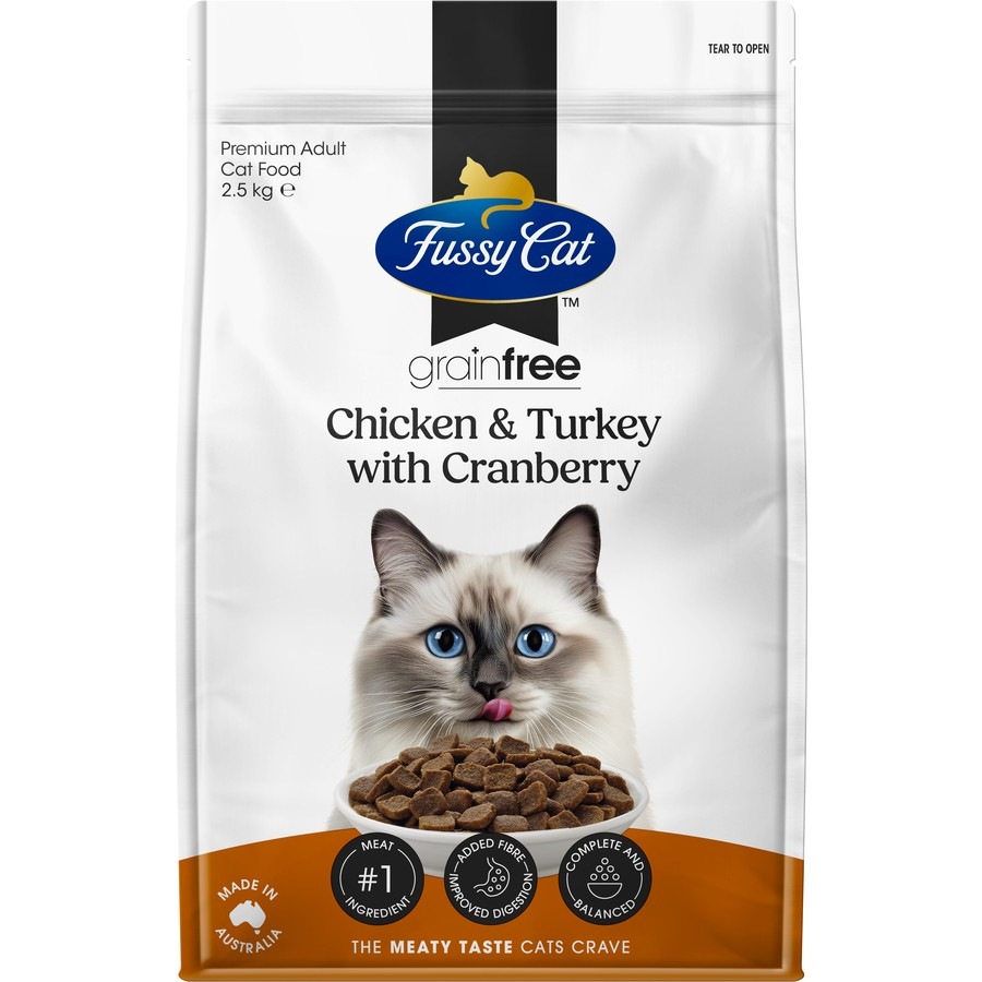 Fussy Cat Grain Free Adult Dry Cat Food Chicken & Turkey with Cranberry 2.5kg
